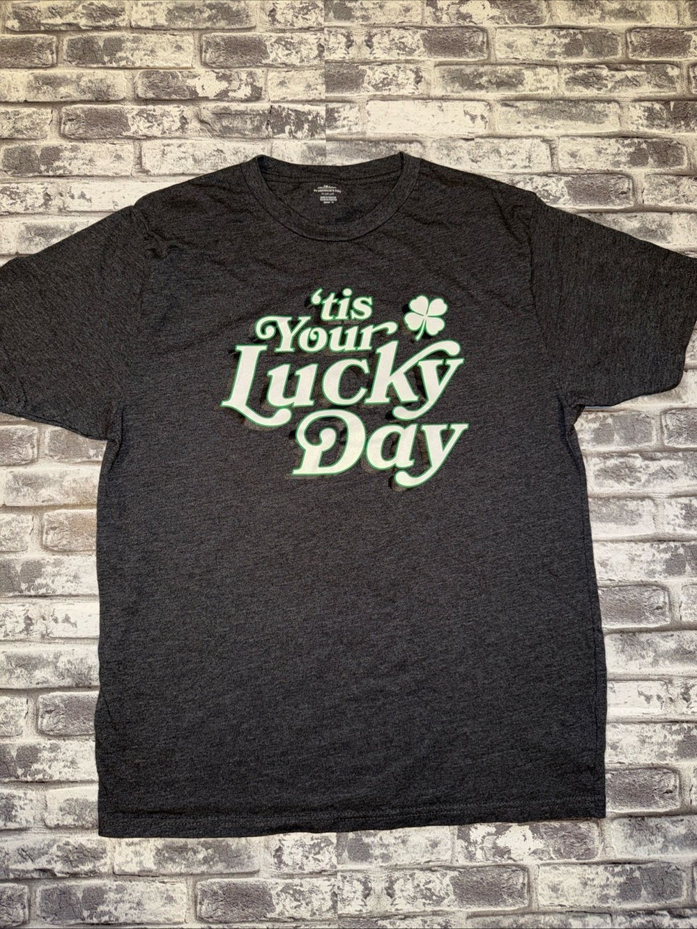 Its Your Lucky Day T-shirt Medium Short Sleeve Gray Green Irish St Patrick’s New